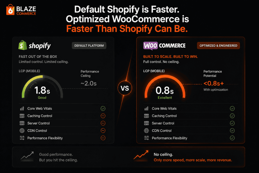 WooCommerce performance ceiling compared to Shopify ecommerce speed optimization
